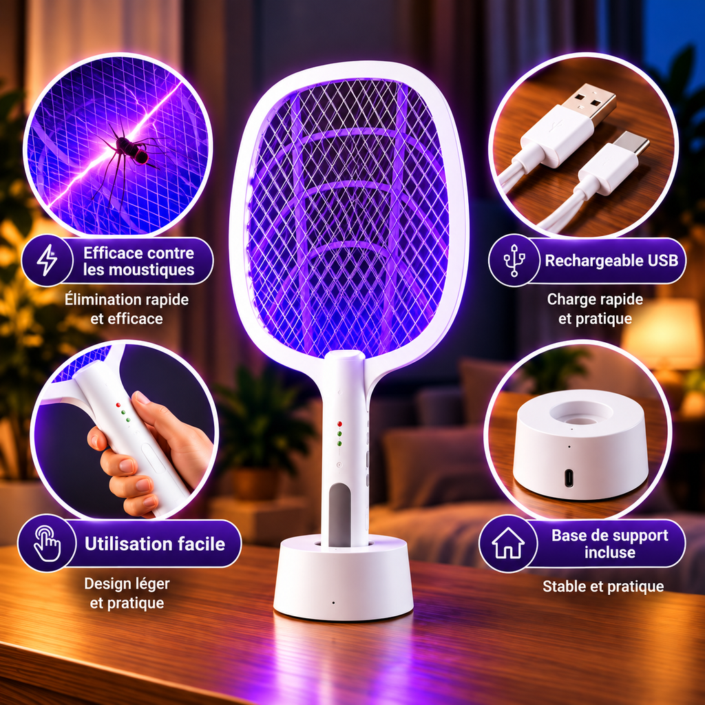 Raquette Anti-Moustiques Rechargeable USB 🦟
